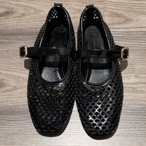 H&M Black Mary Jane Jelly Flats with Gold Buckles